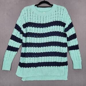 Pilcro Sweater Womens Small Mint Green Navy Striped Open Knit Pullover